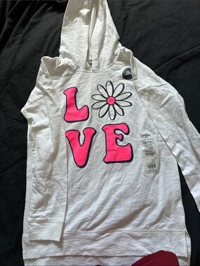 OshKosh B'gosh White Hoodie with Pink LOVE and Daisy Graphic